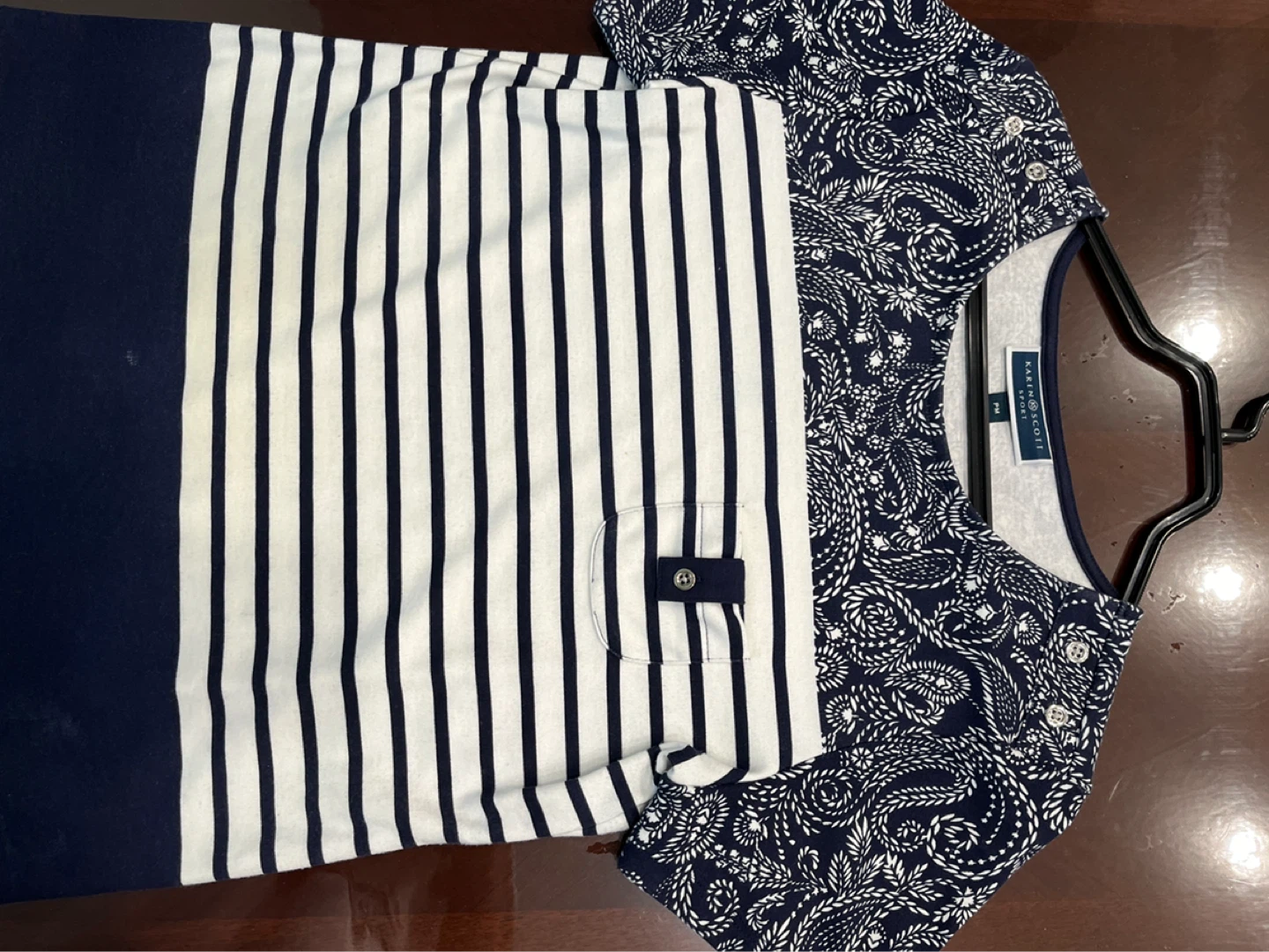 Karen Scott Sport Women's Top - Navy/White Striped Paisley - photo 3