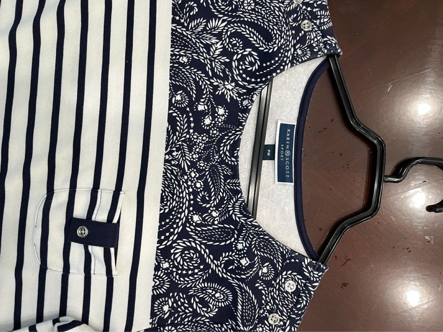 Karen Scott Sport Women's Top - Navy/White Striped Paisley - photo 4
