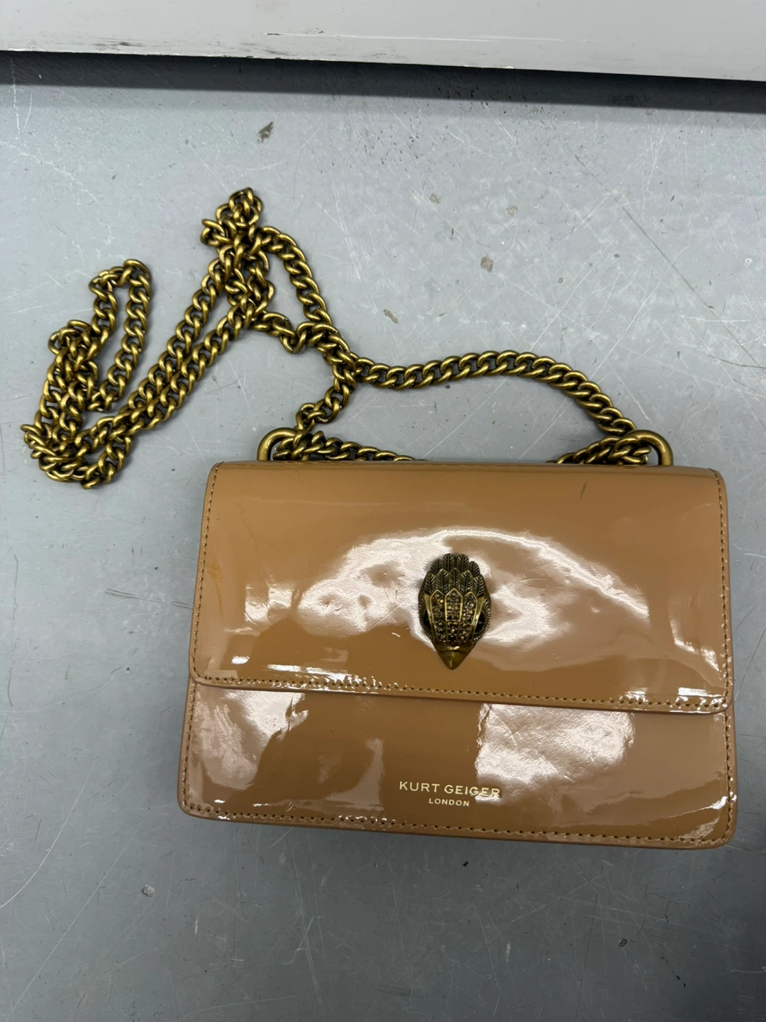 Kurt Geiger London Brown Patent Leather Chain Shoulder Bag