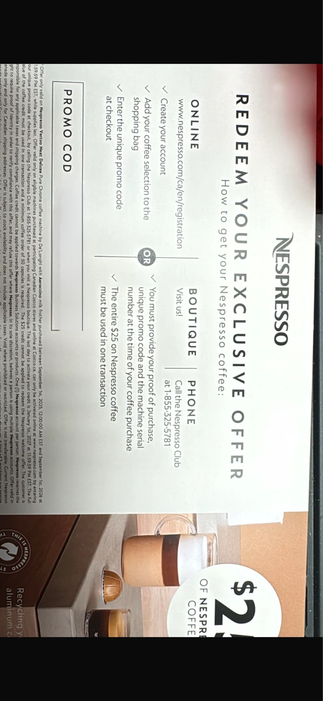 Nespresso coffee $25 voucher