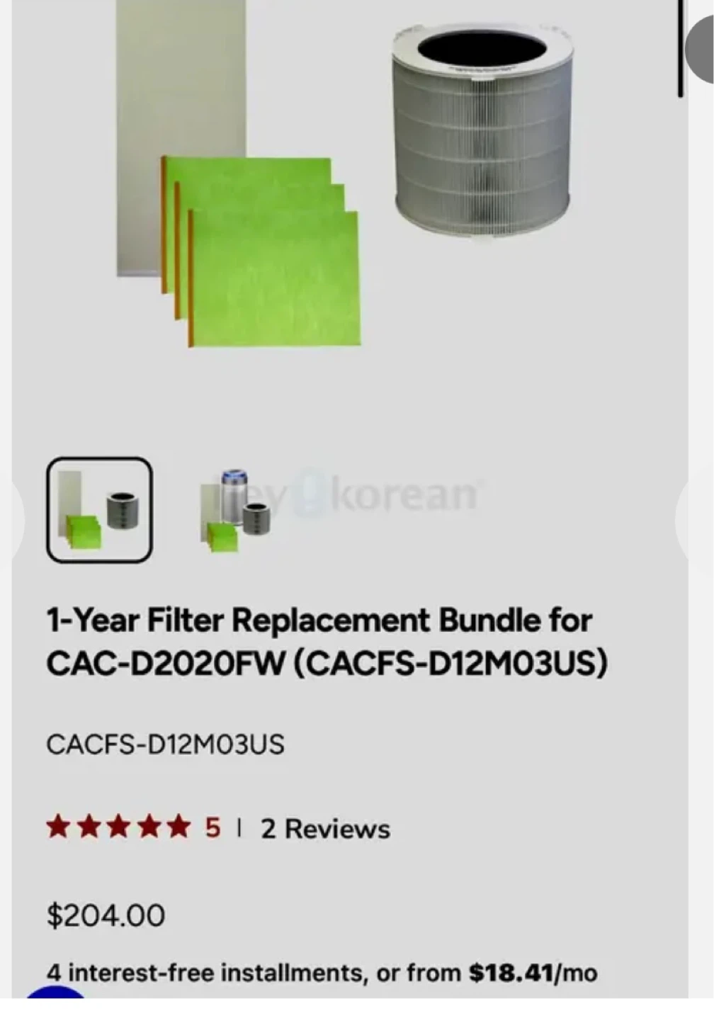 1-Year Filter Replacement Bundle for CAC-D2020FW