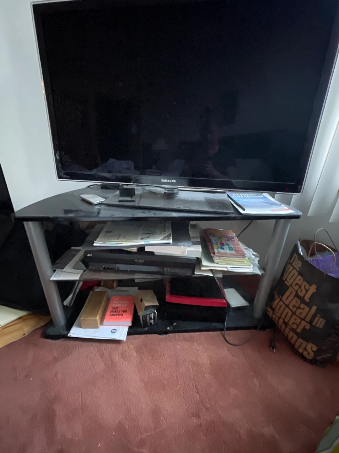 Glass TV Stand with Metal Legs