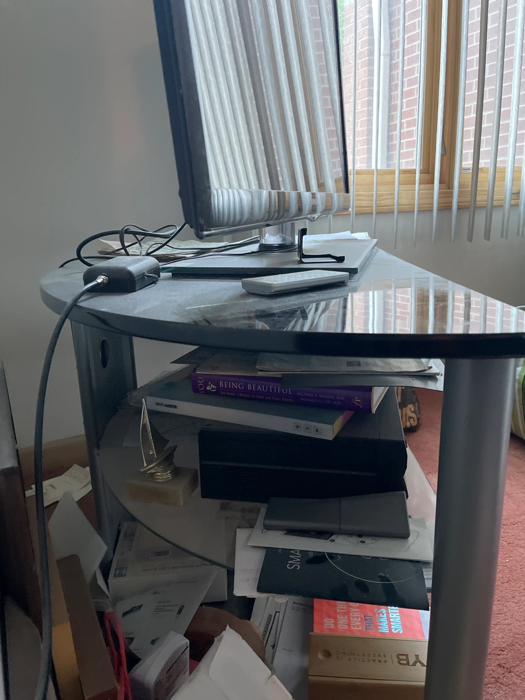 Glass TV Stand with Metal Legs - photo 2