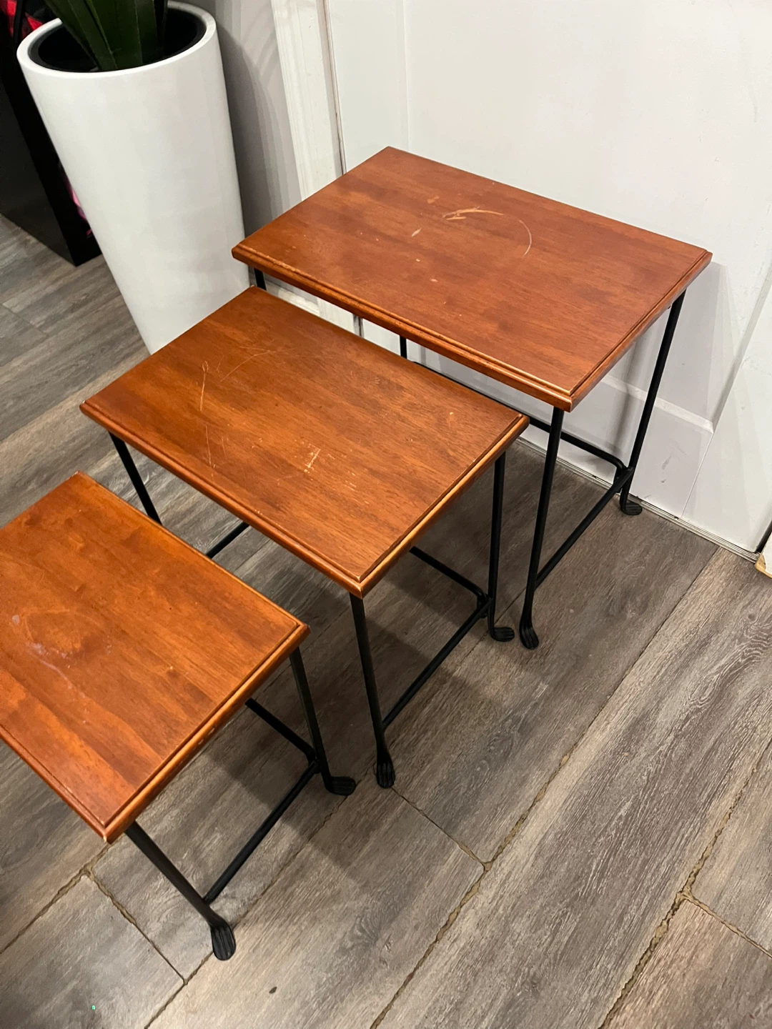 Nesting Side Tables - Wooden Tops, Black Metal Frame - photo 5
