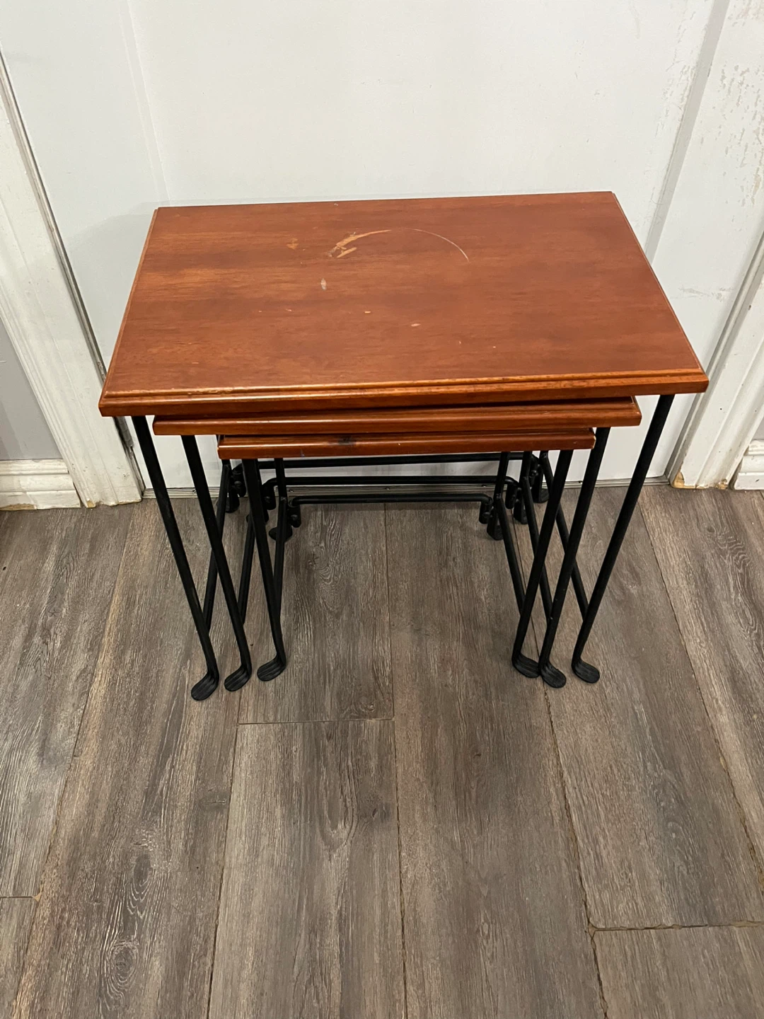 Nesting Side Tables - Wooden Tops, Black Metal Frame
