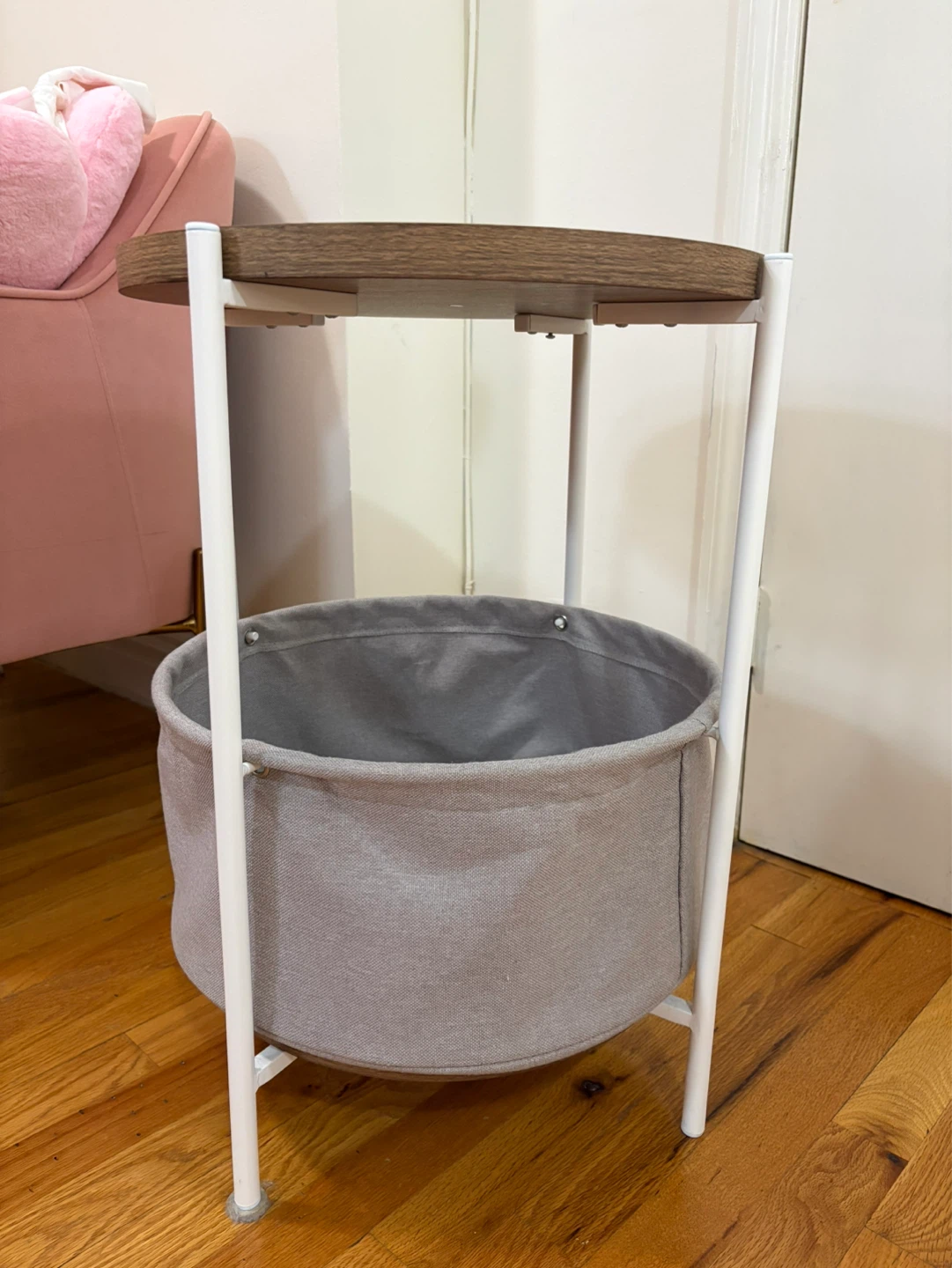 Round Wooden Night Table with Basket - photo 2
