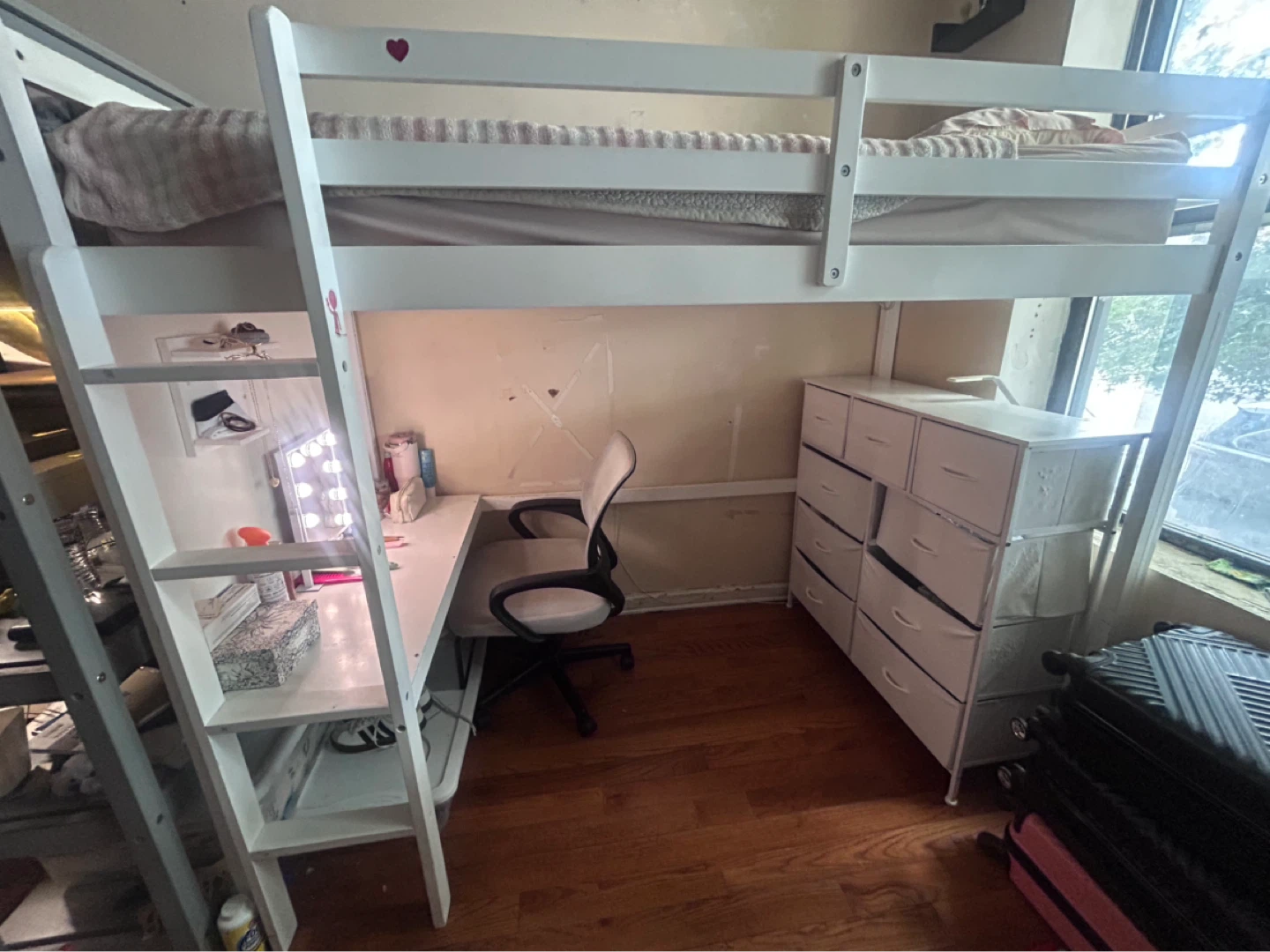 White Loft Bed with Desk and Storage - photo 2