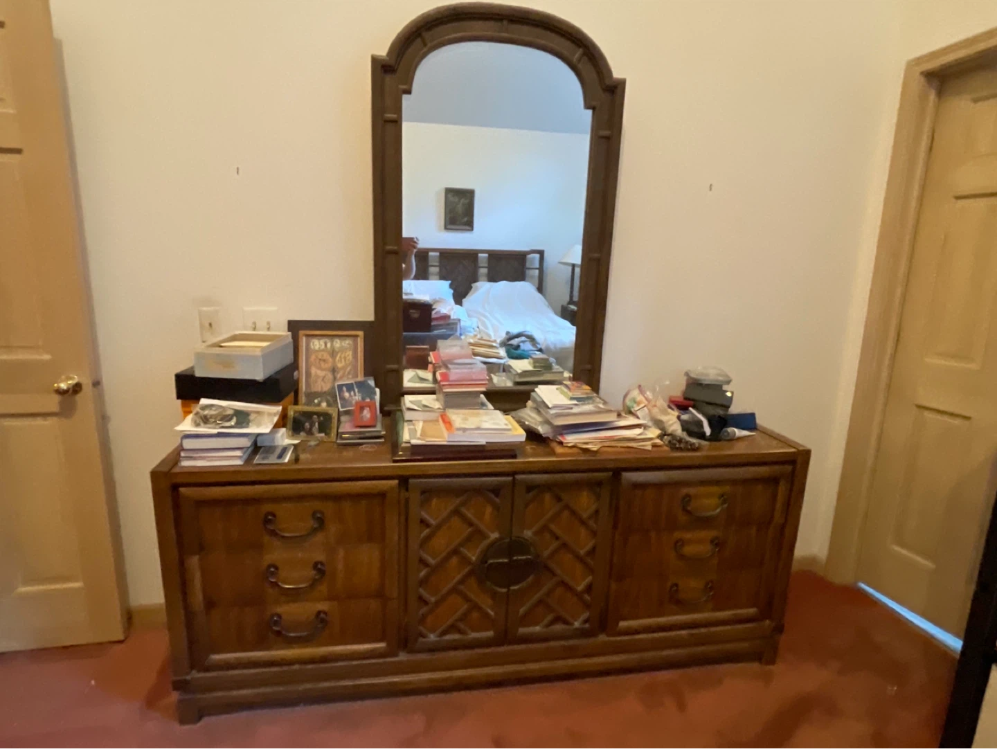 Vintage Wooden Dresser with Mirror