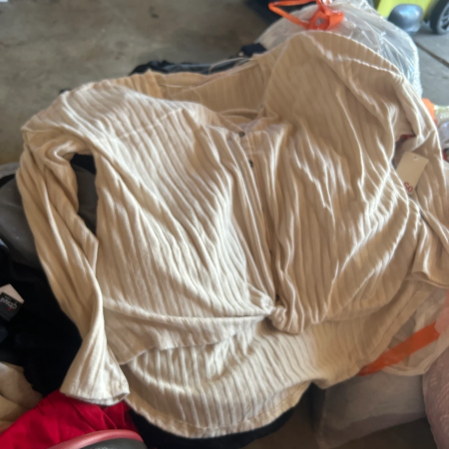 Cream Ribbed Long Sleeve Top