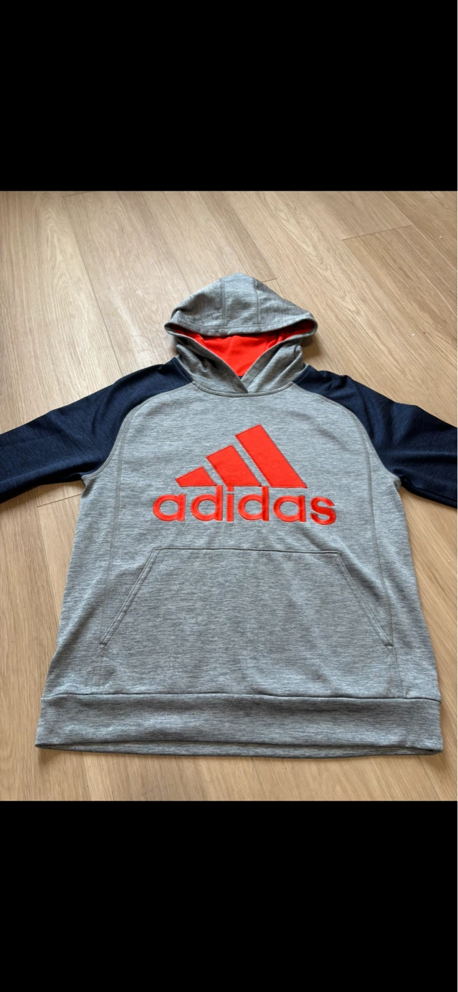 Adidas Hoodie Grey Orange Navy Size G