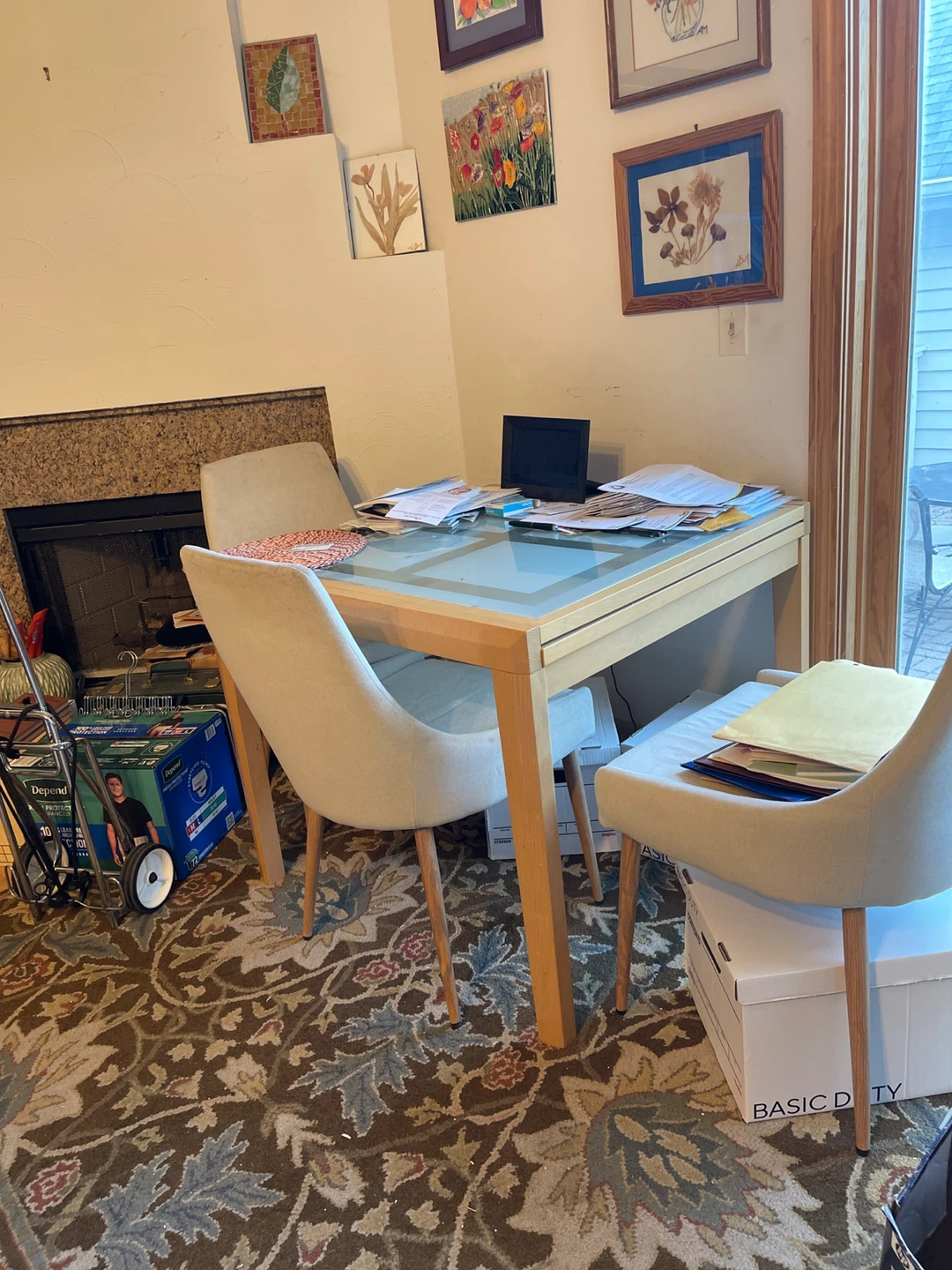 Modern Glass Top Dining Table with Wooden Frame