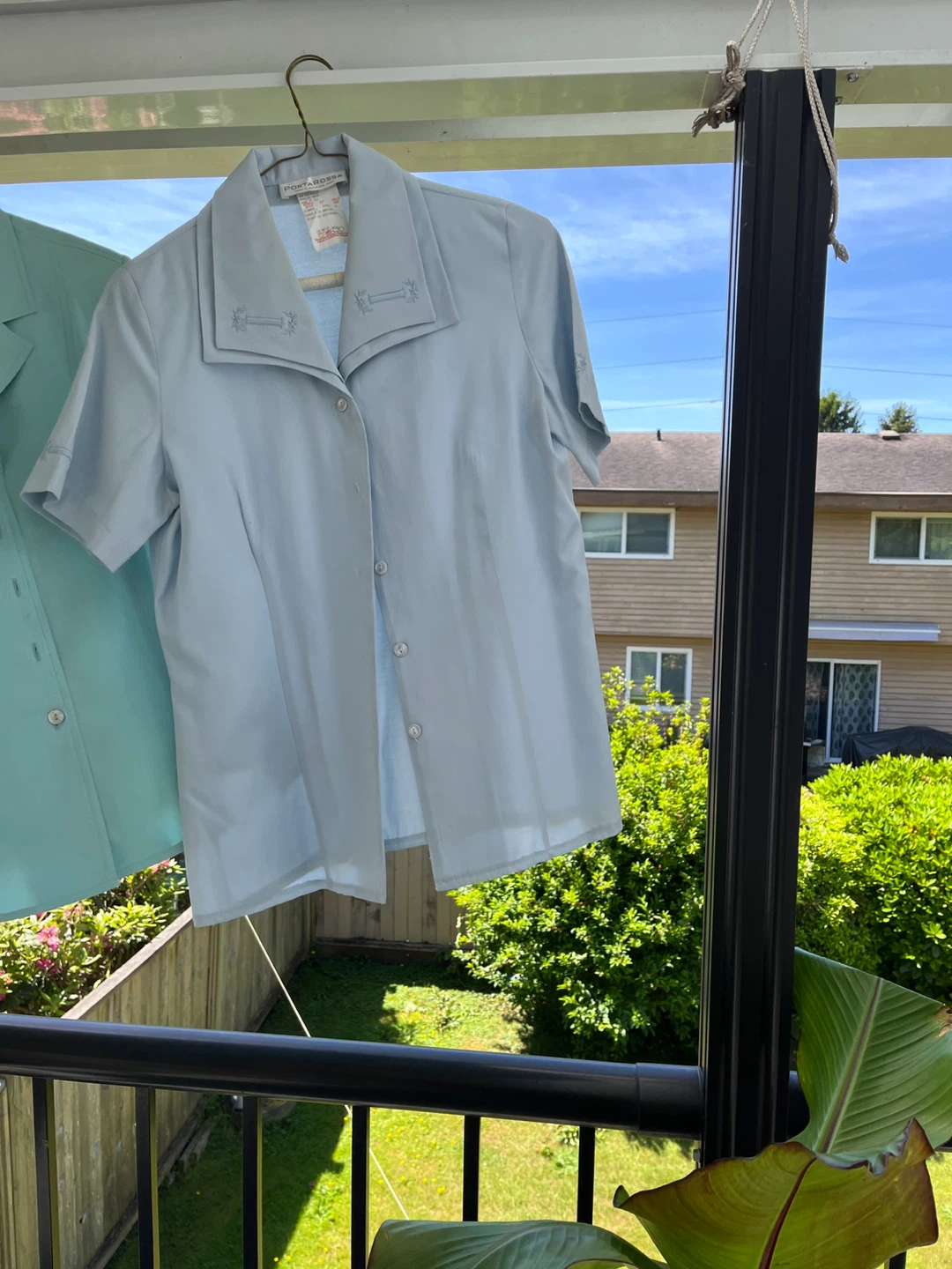 PORTABELLA Women's Short Sleeve Blouse - Light Blue