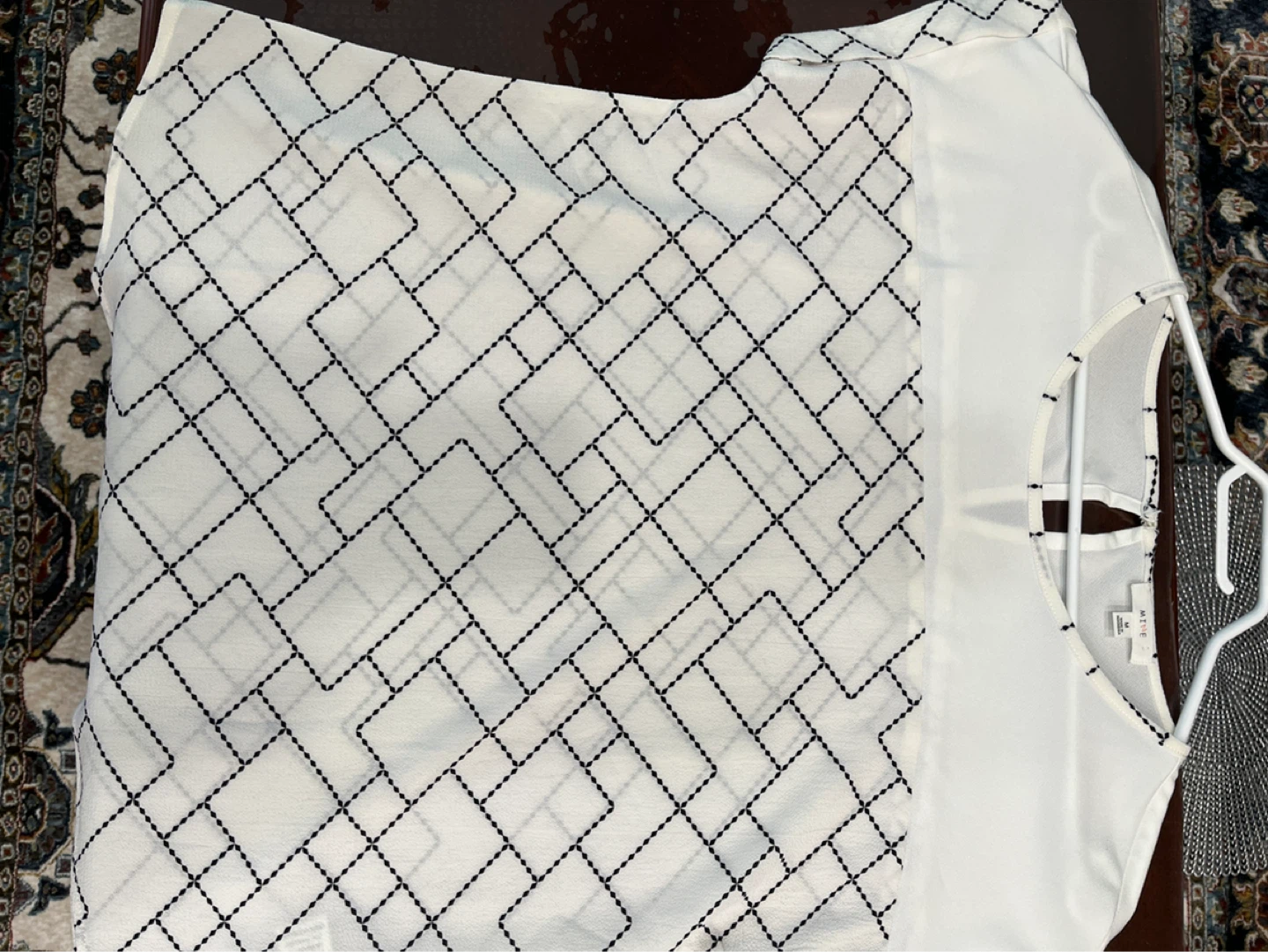 Mirette Women's White Geometric Print Blouse - Size Medium - photo 2