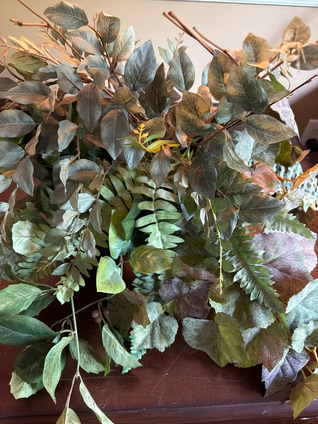 Artificial Plant Arrangement in Wooden Pot