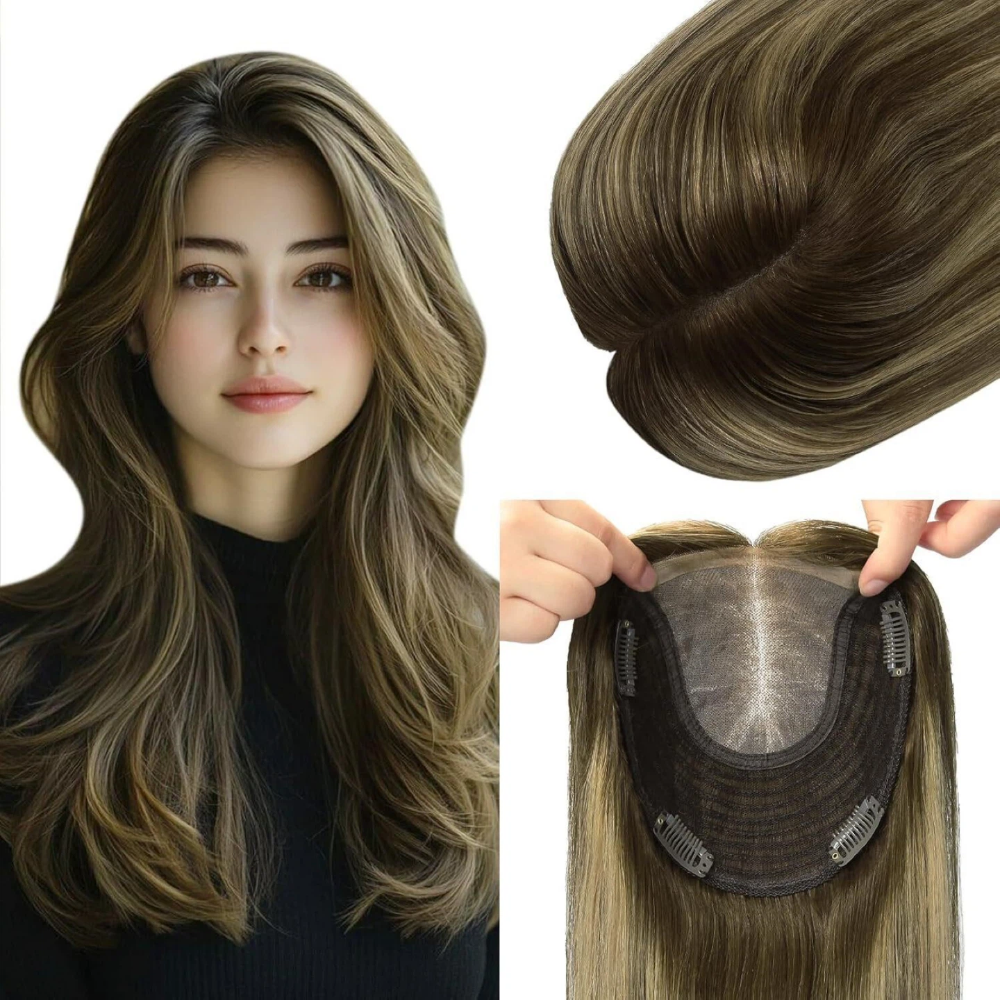 KOLALA 100% Real Human Hair Topper Clip-in
