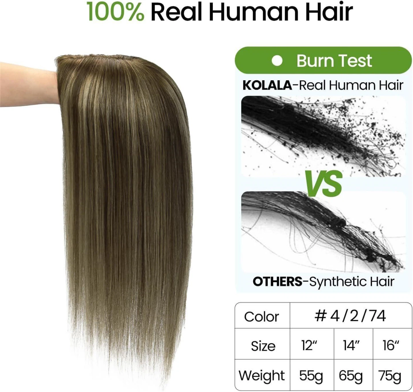 KOLALA 100% Real Human Hair Topper Clip-in - photo 2