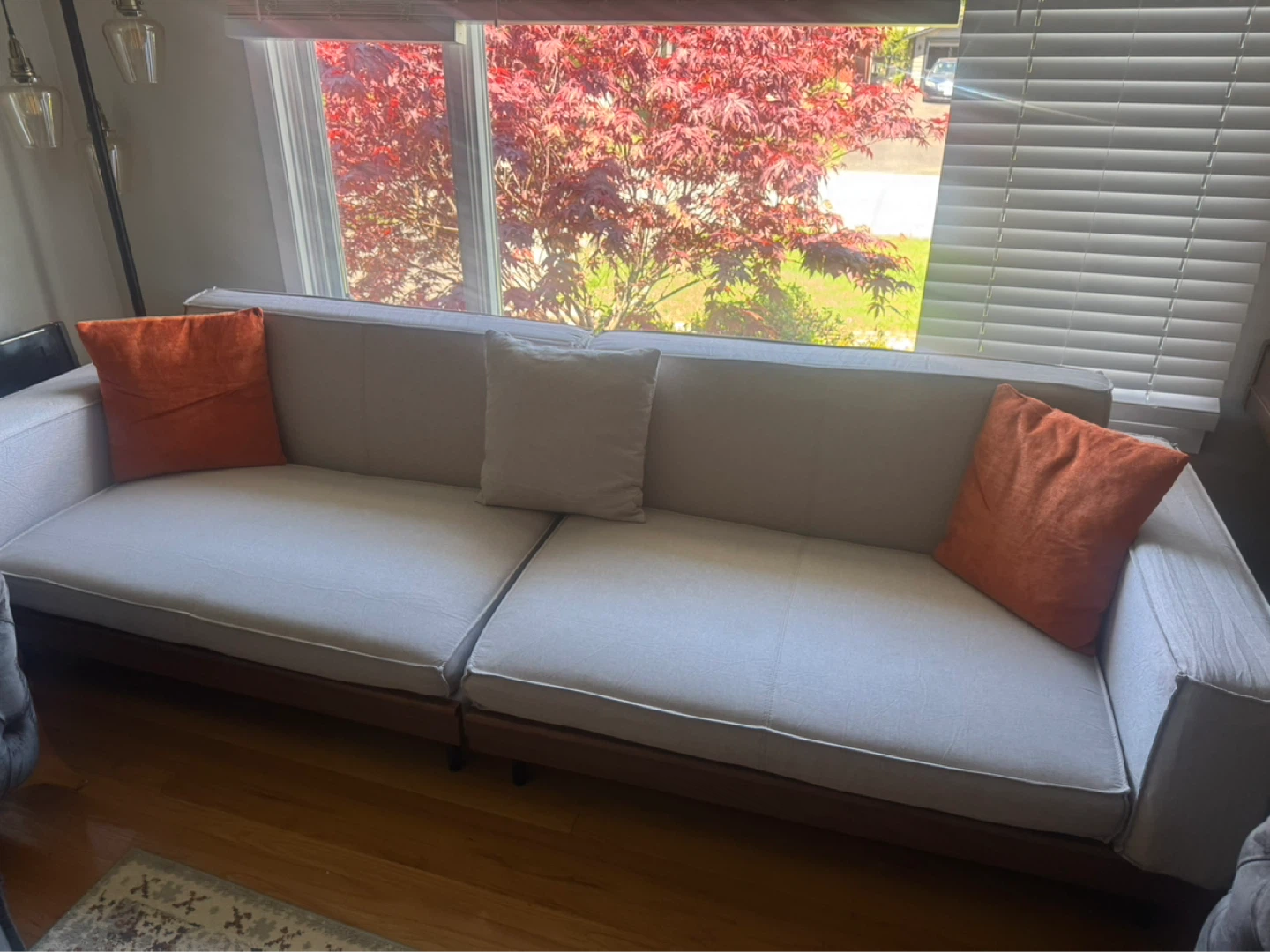Large Light Grey Sofa with Wood Base - photo 2