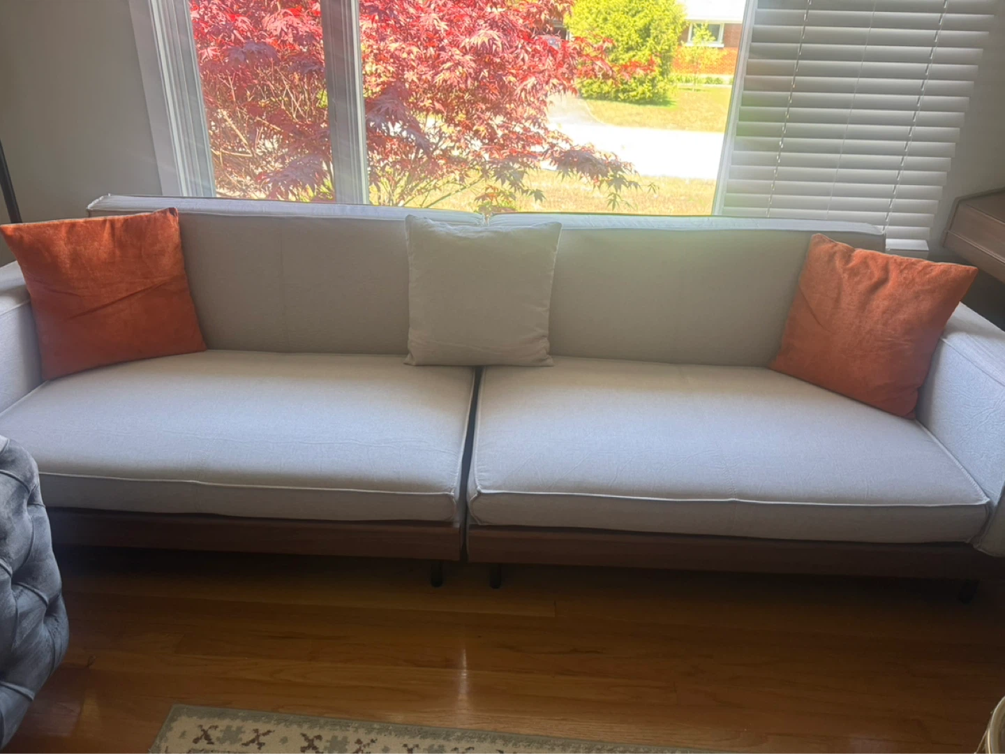 Large Light Grey Sofa with Wood Base - photo 4