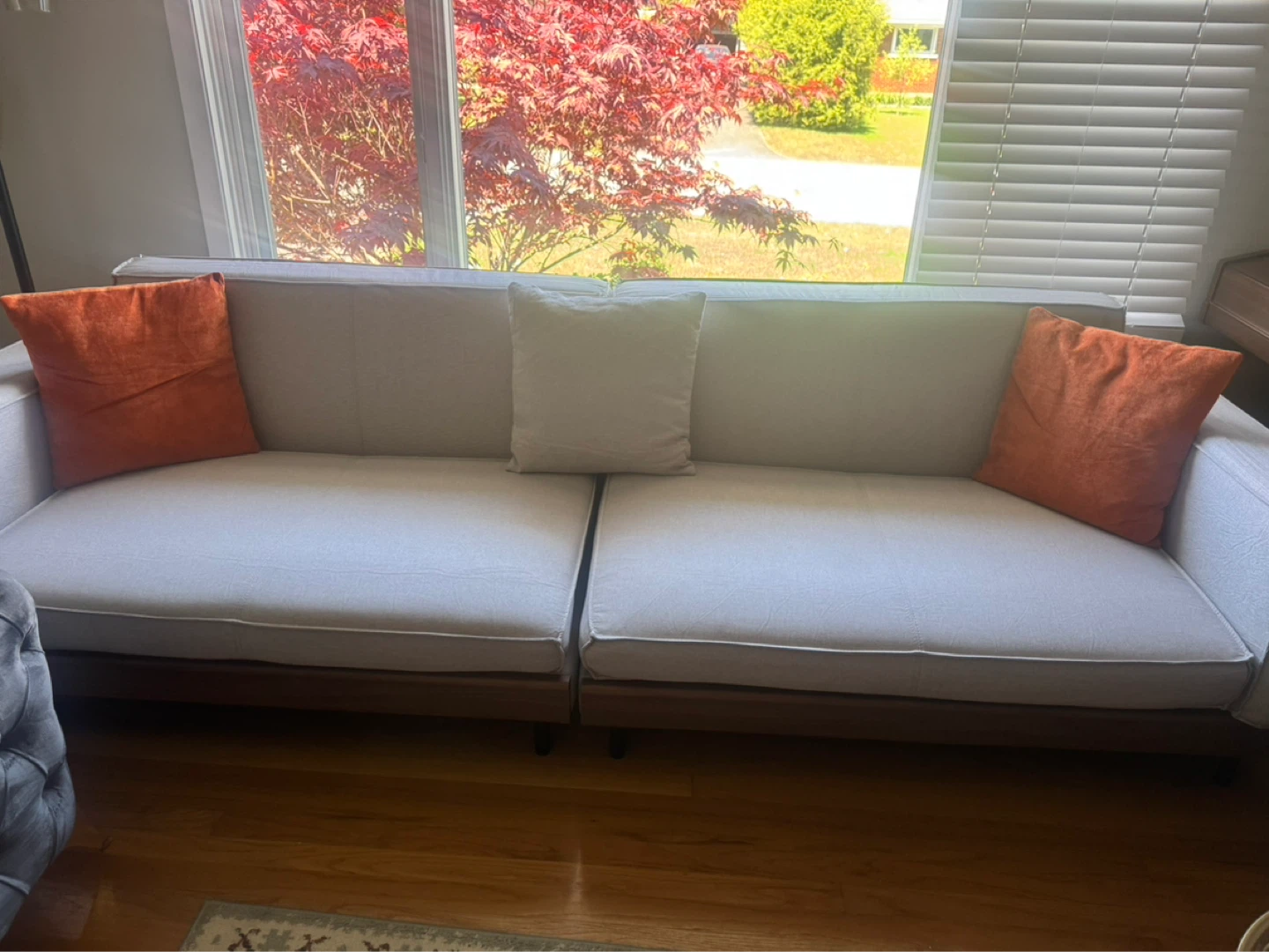 Large Light Grey Sofa with Wood Base - photo 3