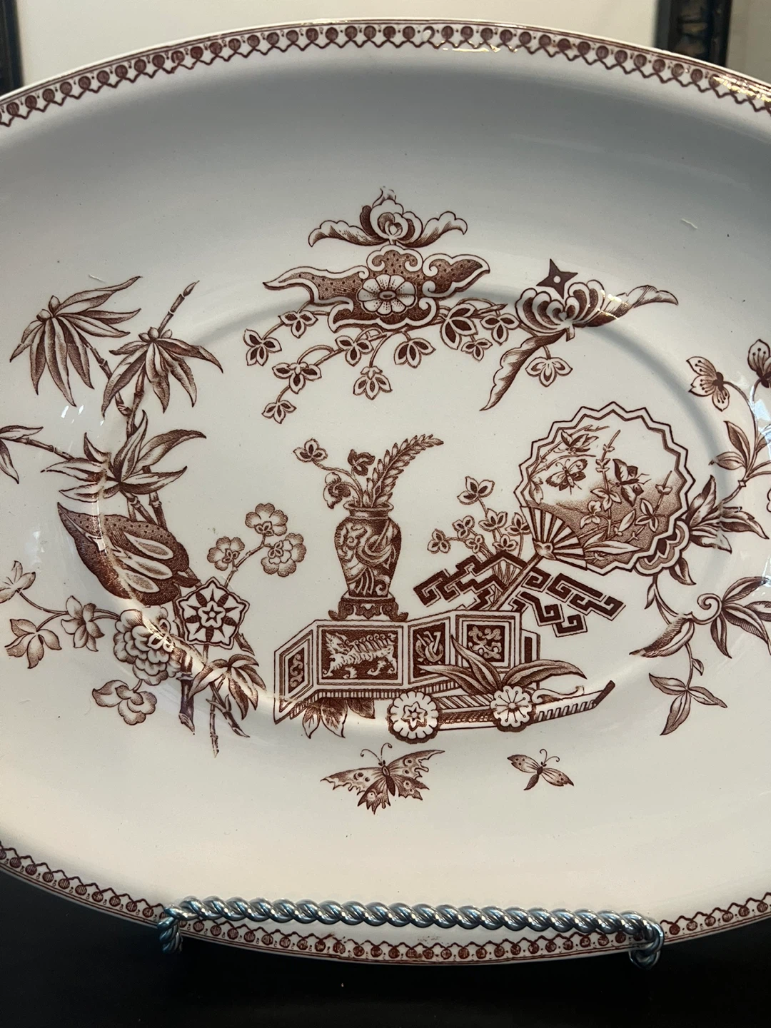 Antique Brown Transferware Tureen with Lid and Underplate - photo 3