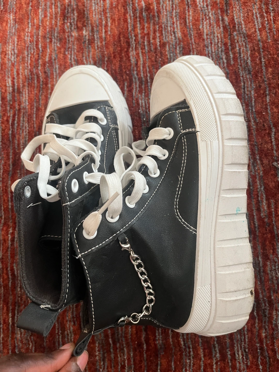Black High-Top Platform Sneakers with Chain Detail - photo 4
