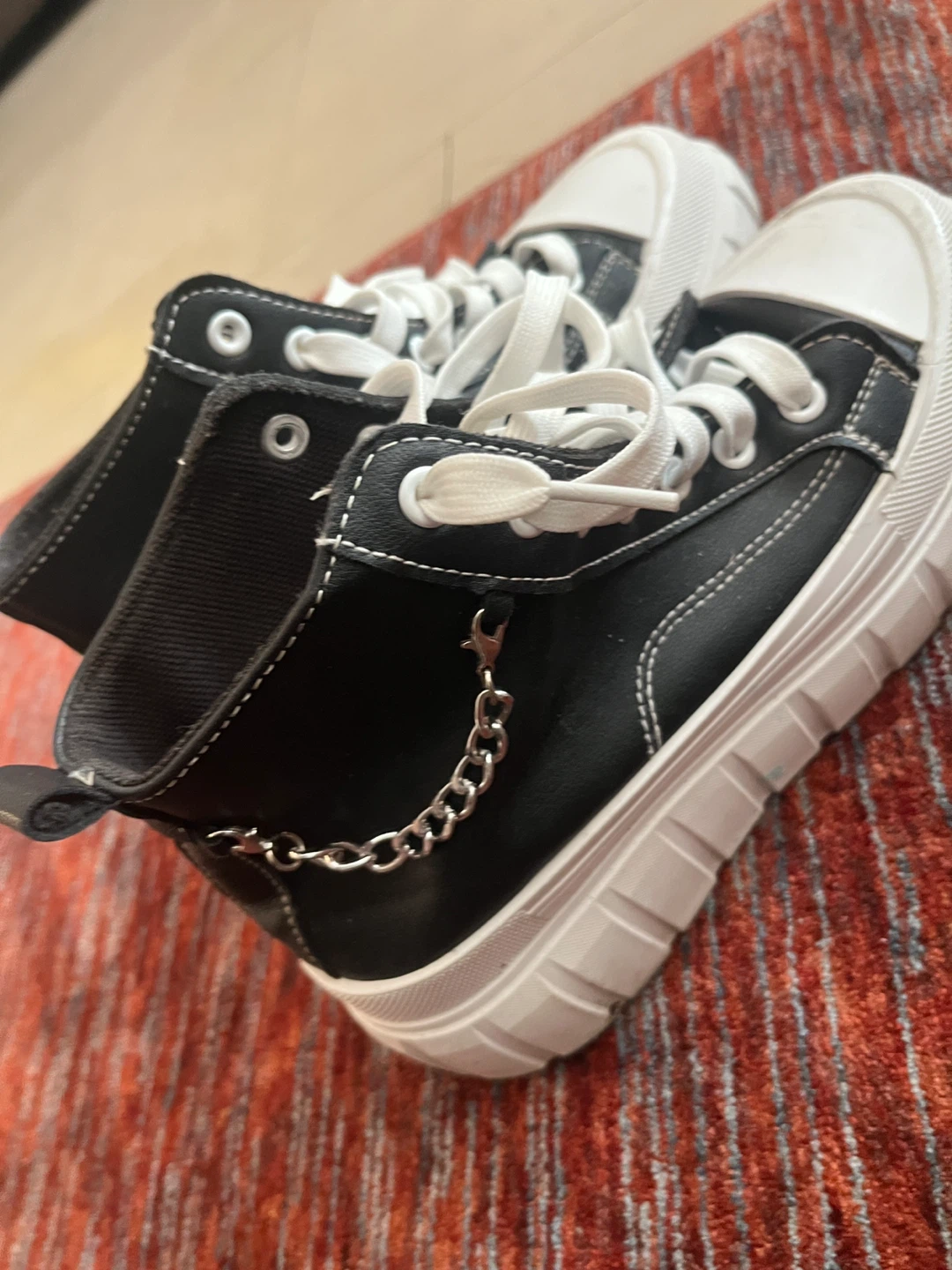 Black High-Top Platform Sneakers with Chain Detail