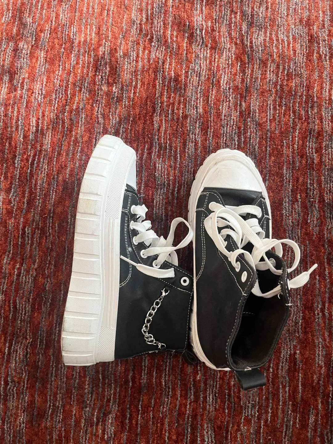 Black High-Top Platform Sneakers with Chain Detail - photo 2