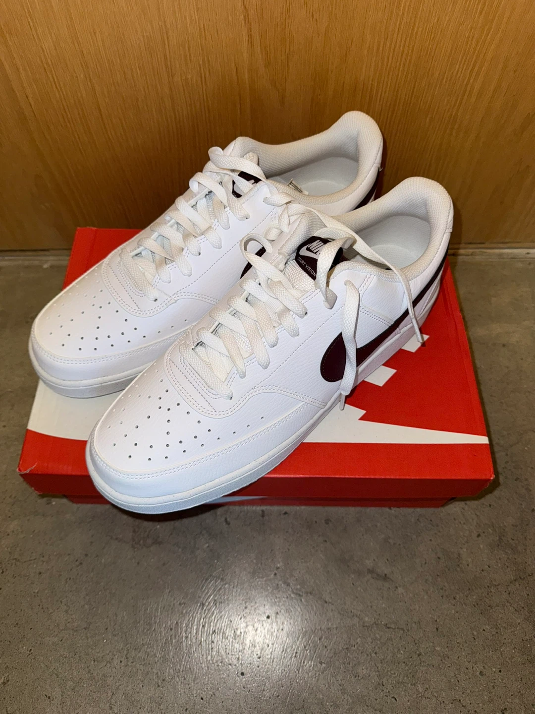 Men’s Nike Court Vision Low Next Nature White Burgundy - Size 12