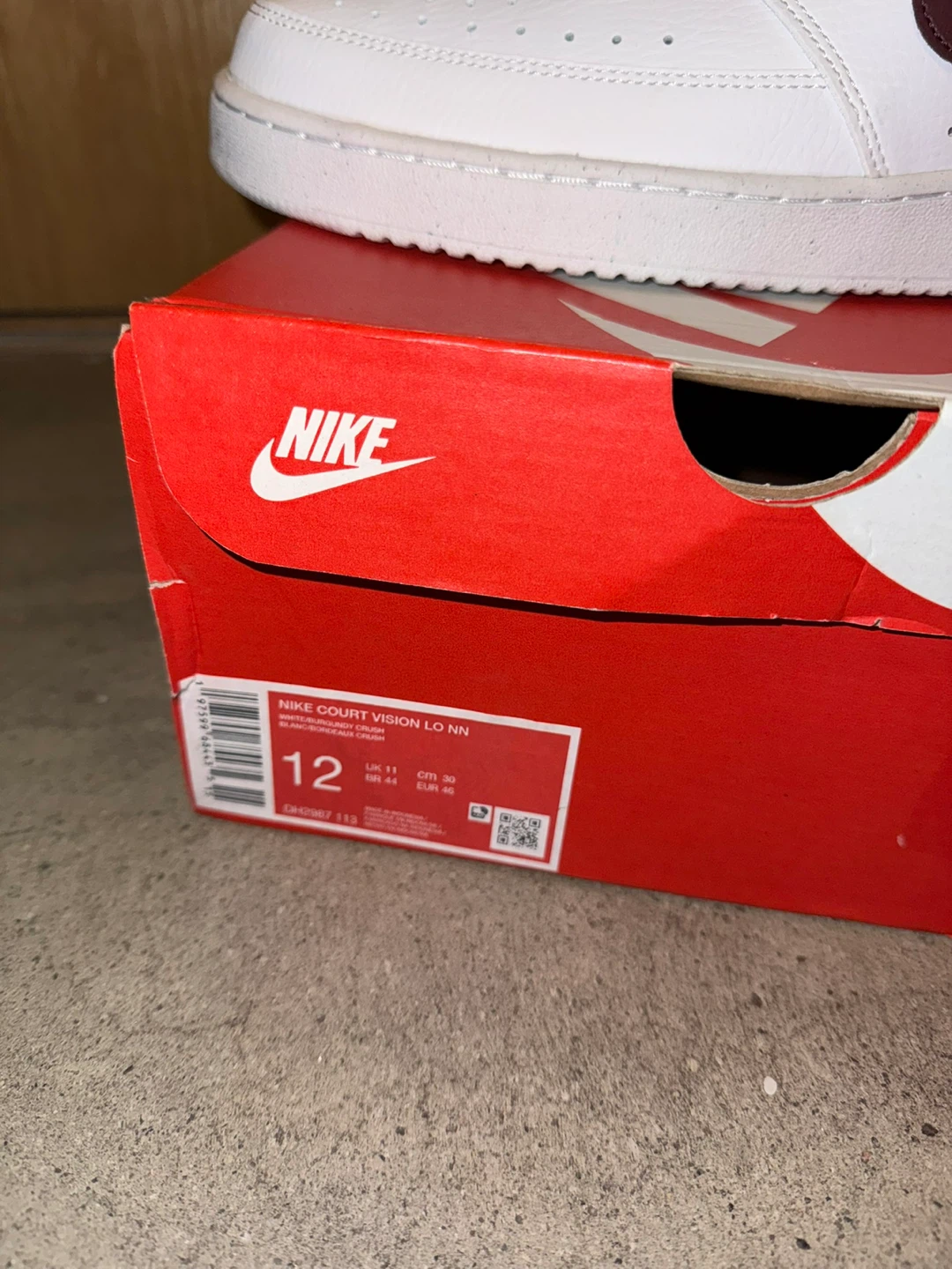 Men’s Nike Court Vision Low Next Nature White Burgundy - Size 12 - photo 5
