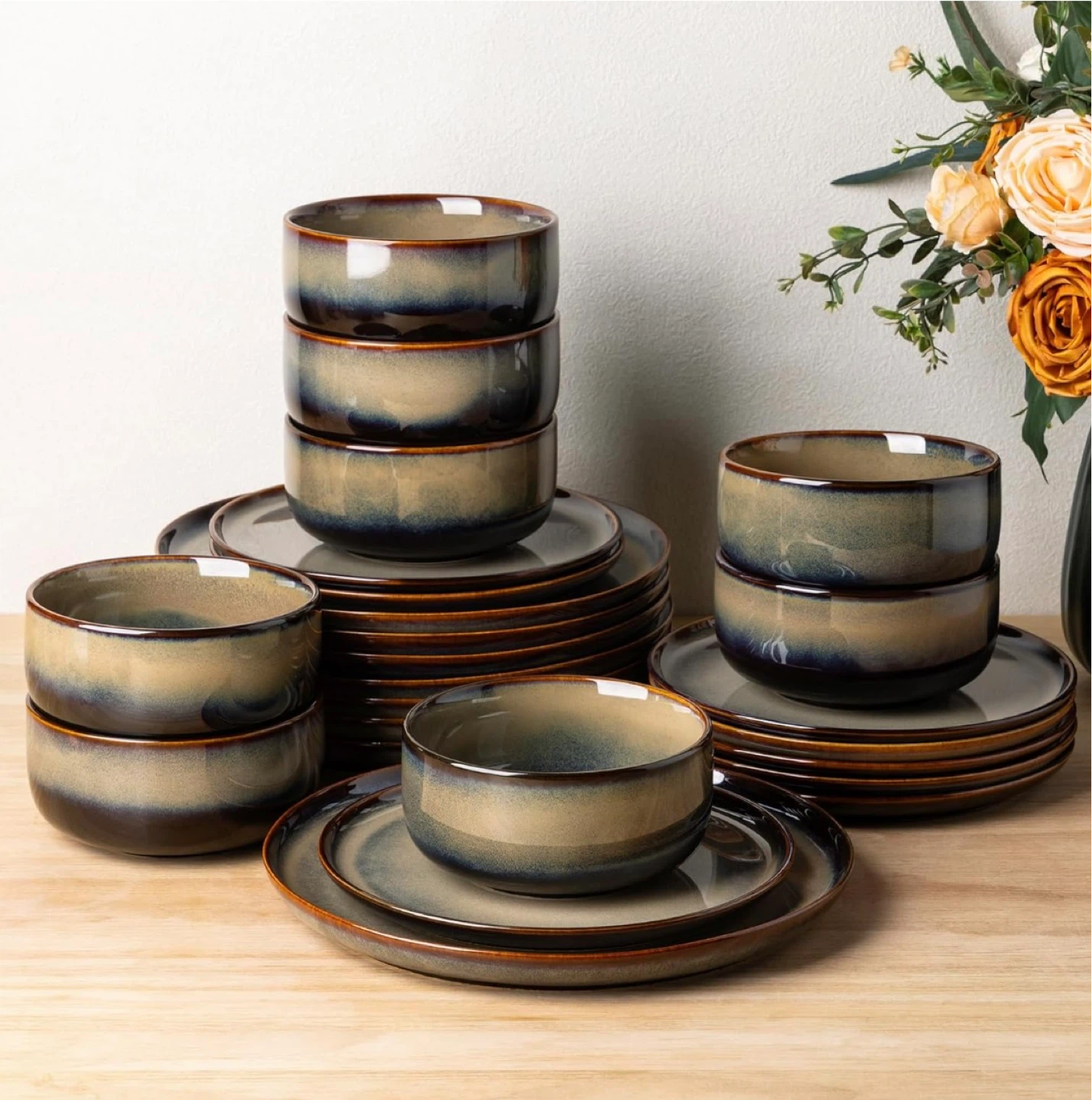 eTerra Ceramic Dinnerware Set - Service for 8 (24 Pieces)