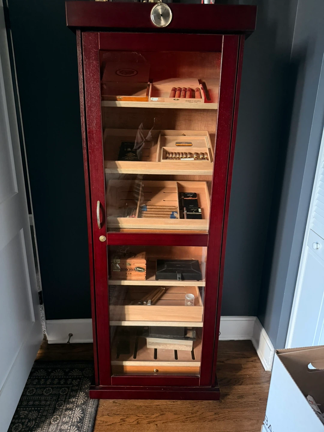 Cherry Wood Glass Door Humidor Cabinet with Hygrometer