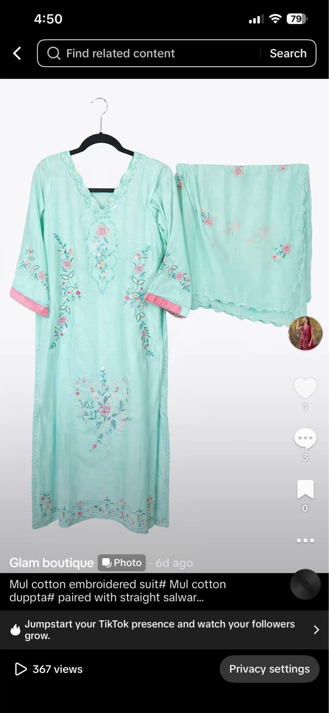 Mul Cotton Embroidered Suit