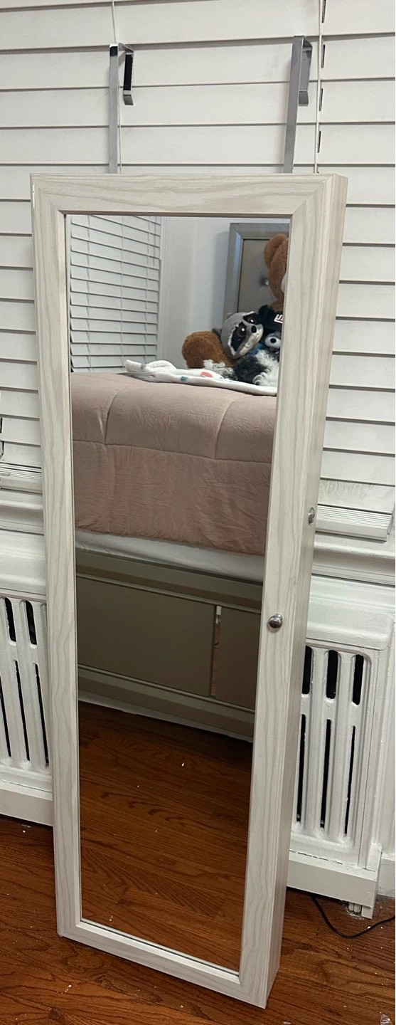 White Wooden Jewelry Armoire with Mirror
