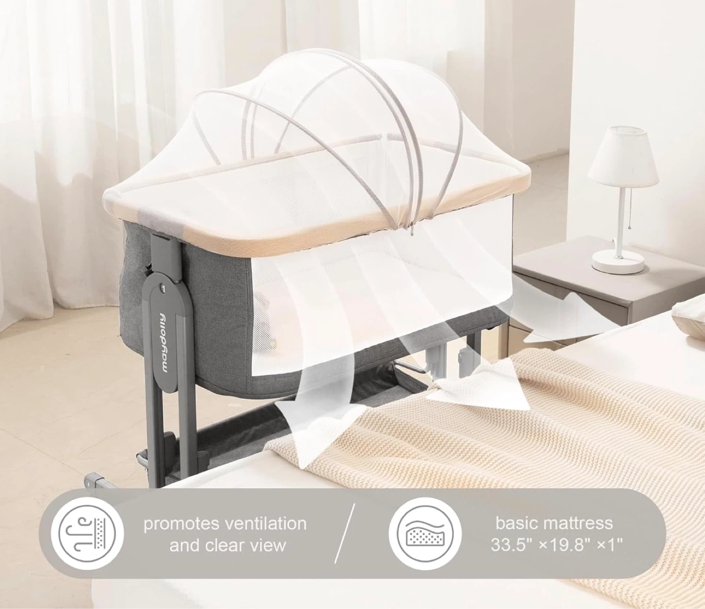 Maydolly Baby Bassinet with Mosquito Net and Storage Basket - photo 2