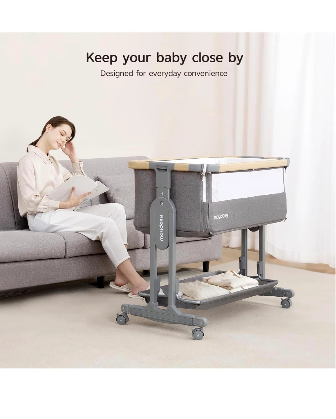Maydolly Baby Bassinet with Mosquito Net and Storage Basket - photo 5