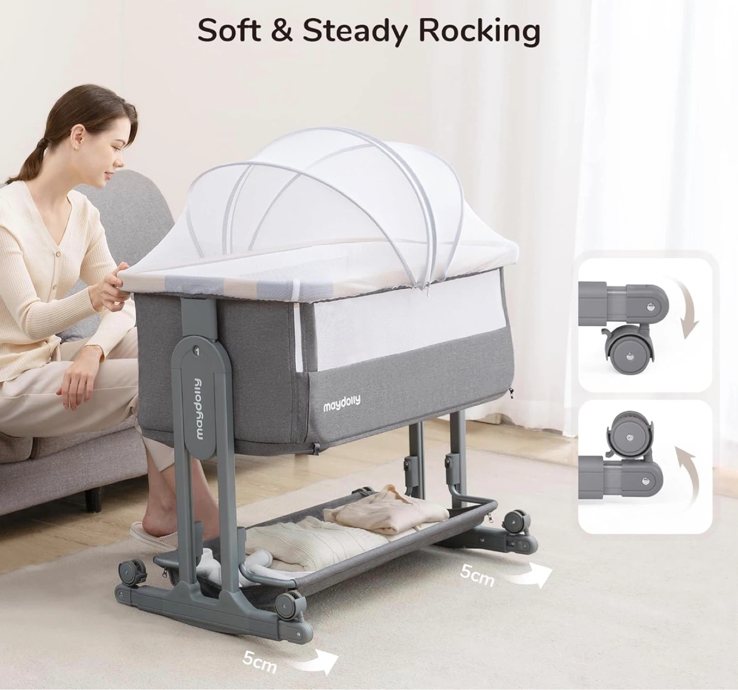 Maydolly Baby Bassinet with Mosquito Net and Storage Basket - photo 3