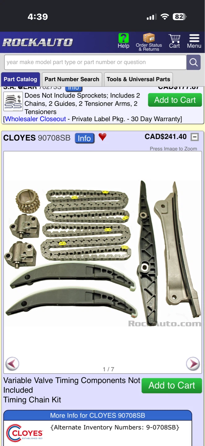 Cloyes 9-0708SB Engine Timing Chain Kit