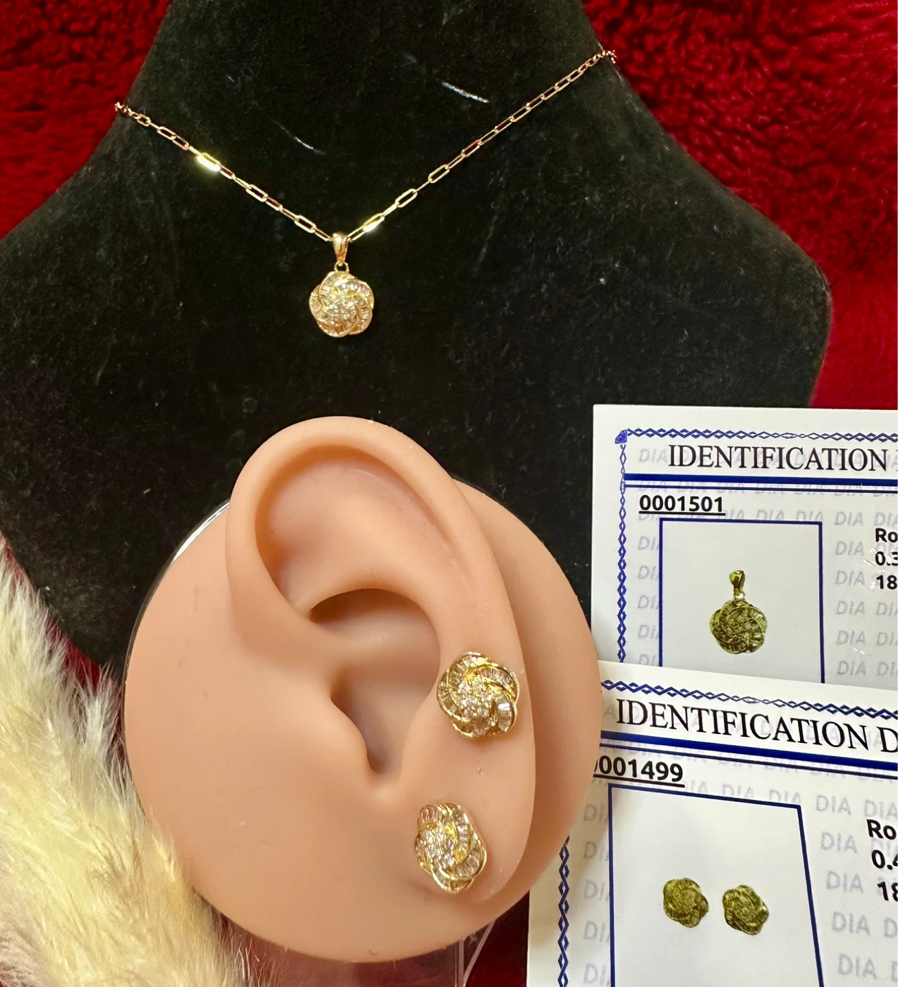 Gold Diamond Necklace and Earrings Set