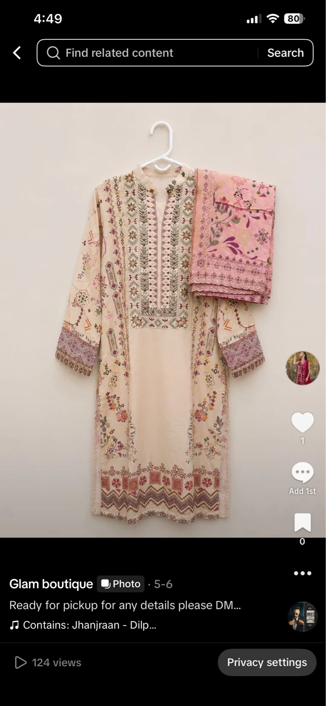 Cream Embroidered Lawn Suit with Pink Dupatta