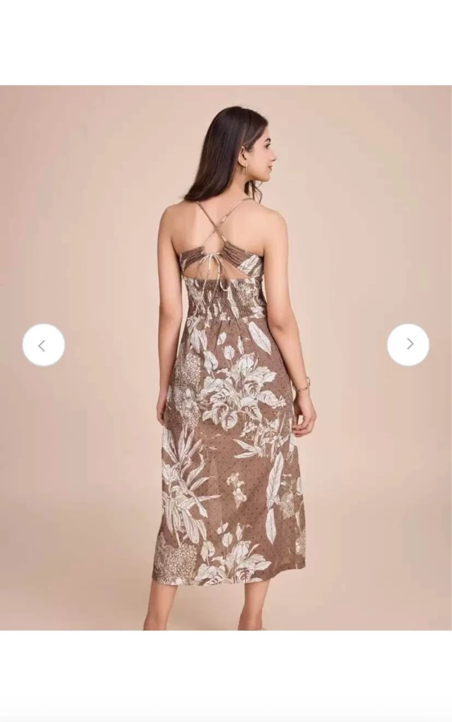 Brown Floral Print Maxi Dress with Slit - photo 2