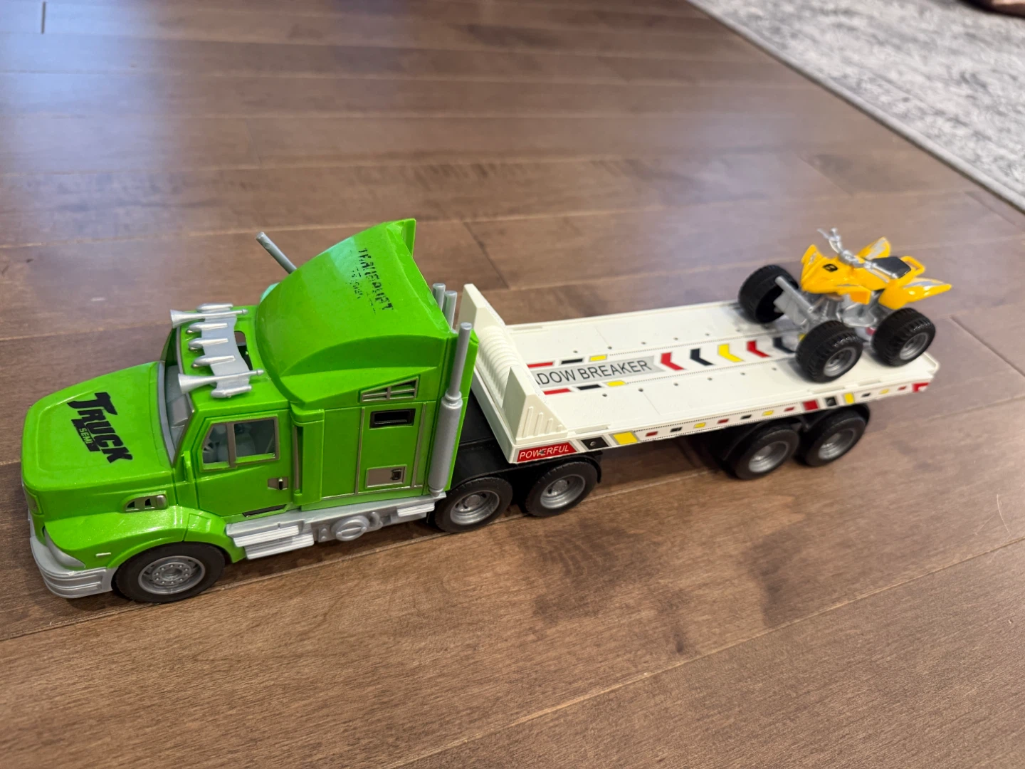 Green Toy Semi Truck with Trailer and ATV