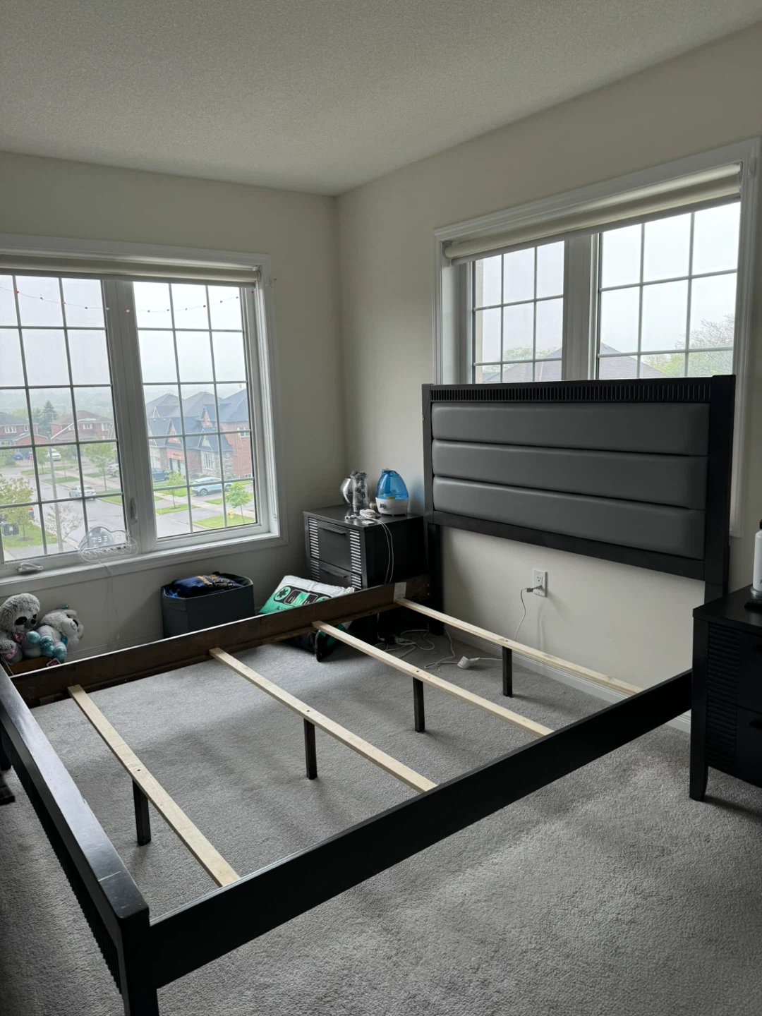 Five piece queen size bedroom, set with boxspring