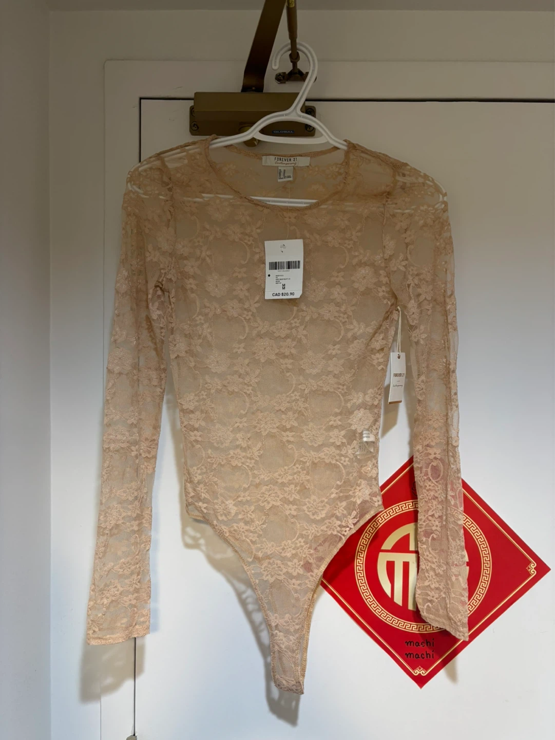 New With Tag Forever 21 Lace Long Sleeve Nude Bodysuit