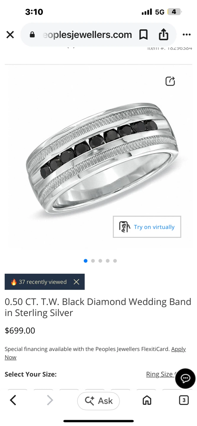 0.50 CT. T.W. Black Diamond Wedding Band in Sterling Silver - photo 2