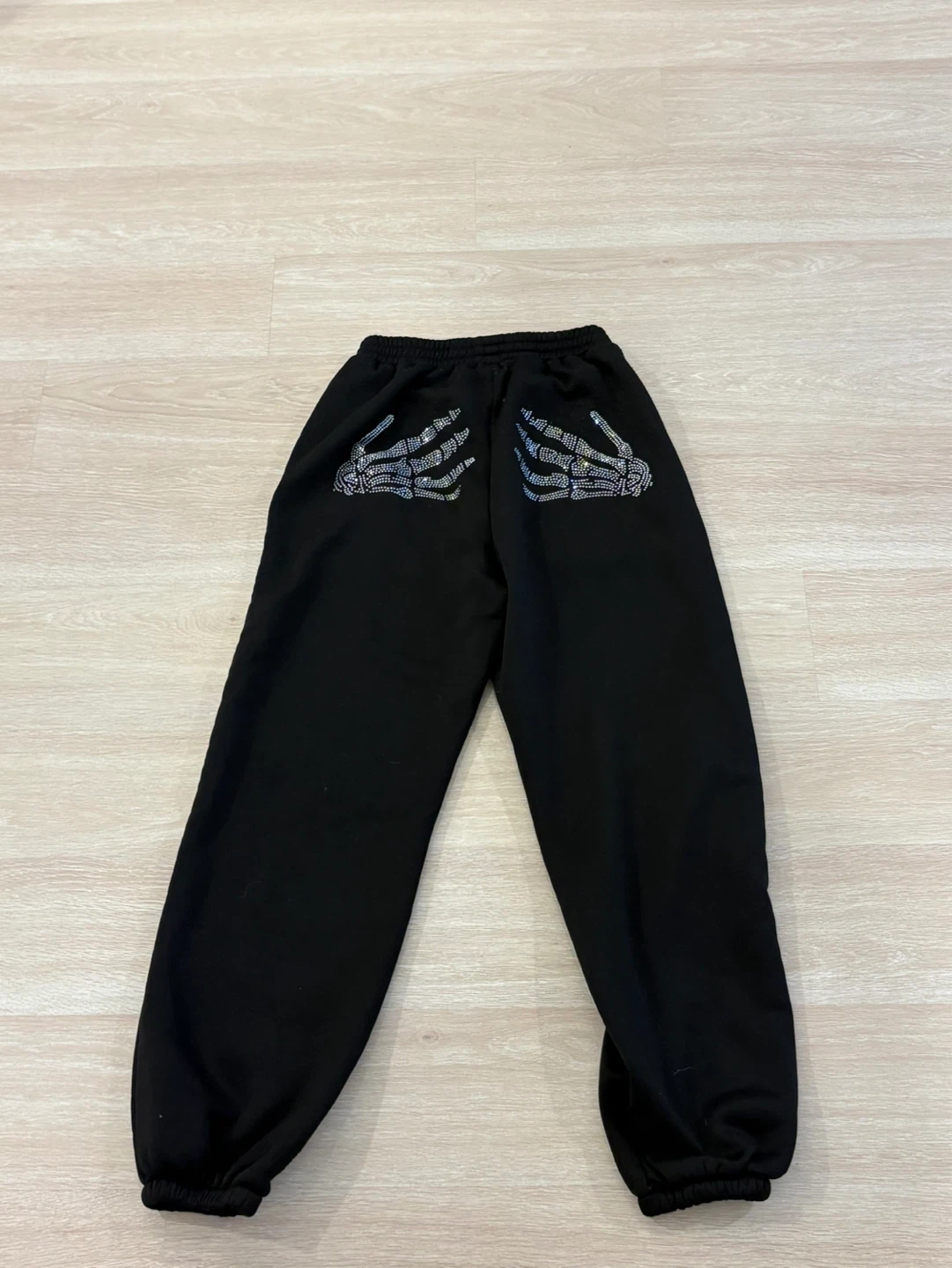 Black Sweatpants with Skeleton Hand Rhinestone Detail - photo 2
