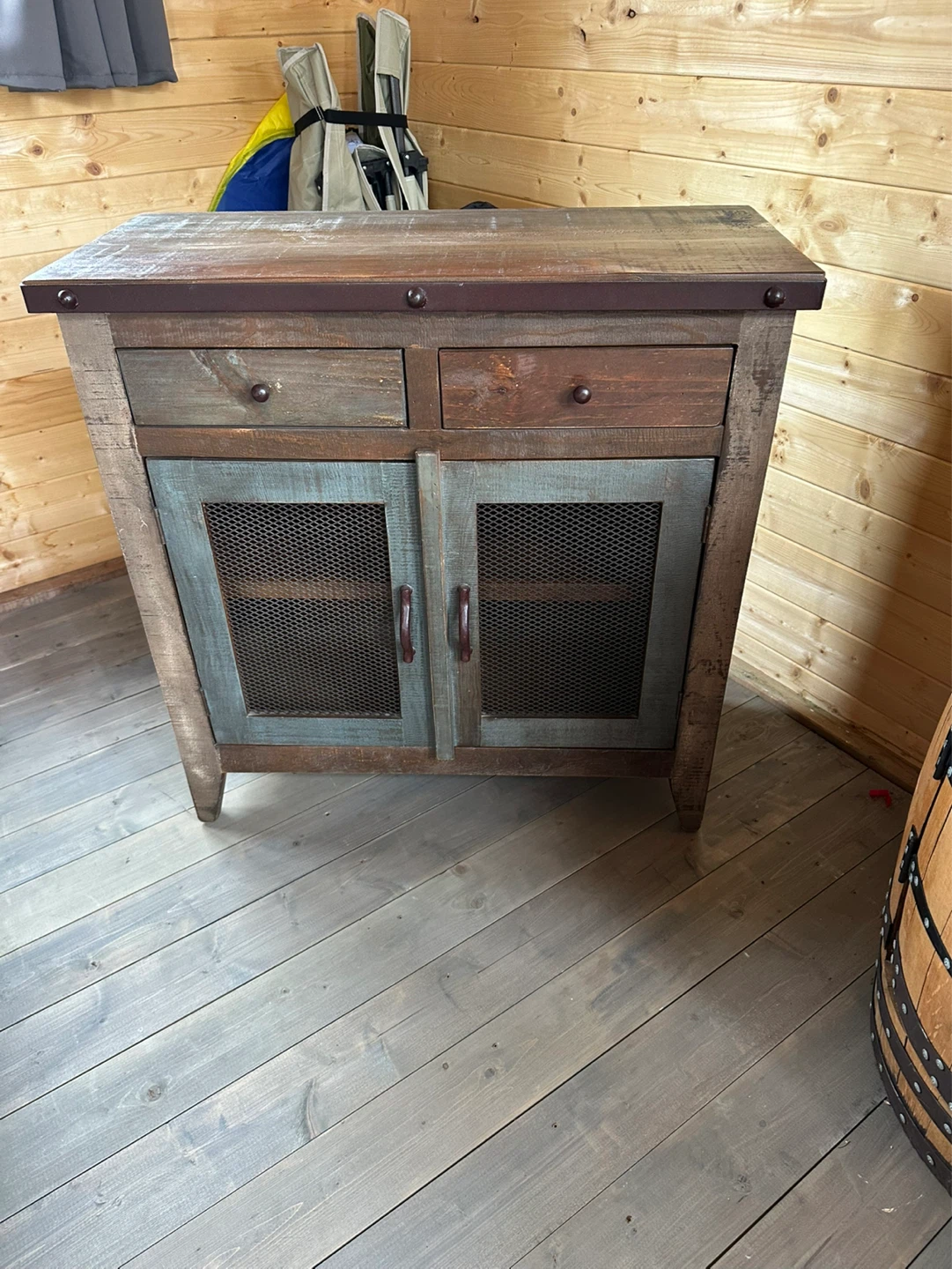 Rustic Wood and Metal Accent Cabinet