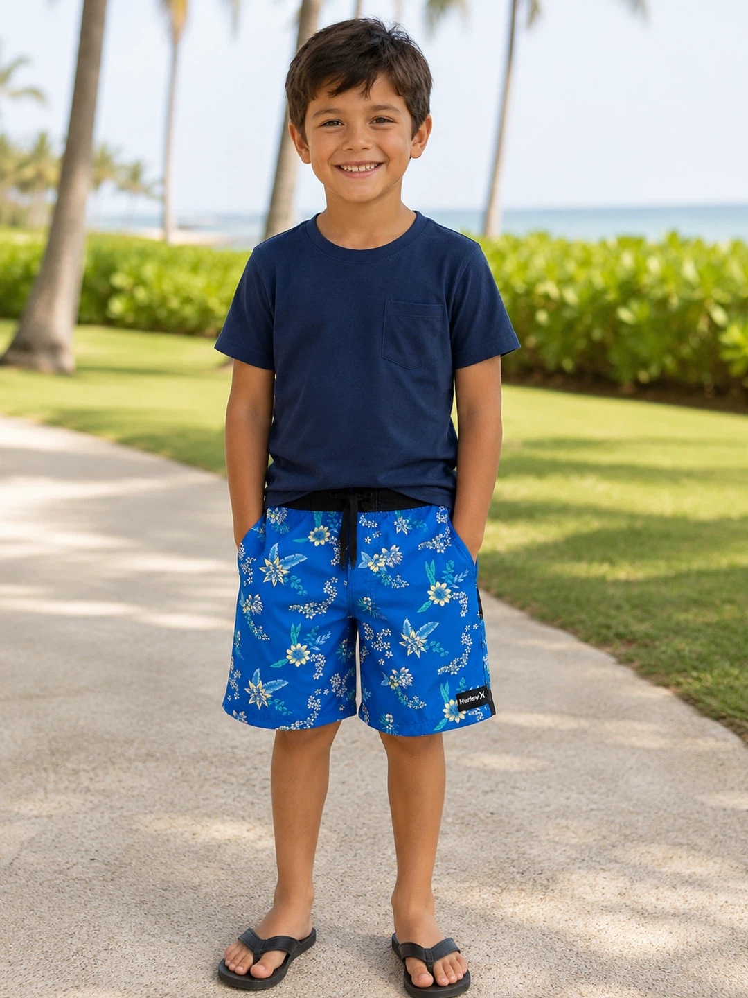Hurley Blue Floral Swim Shorts Size 6
