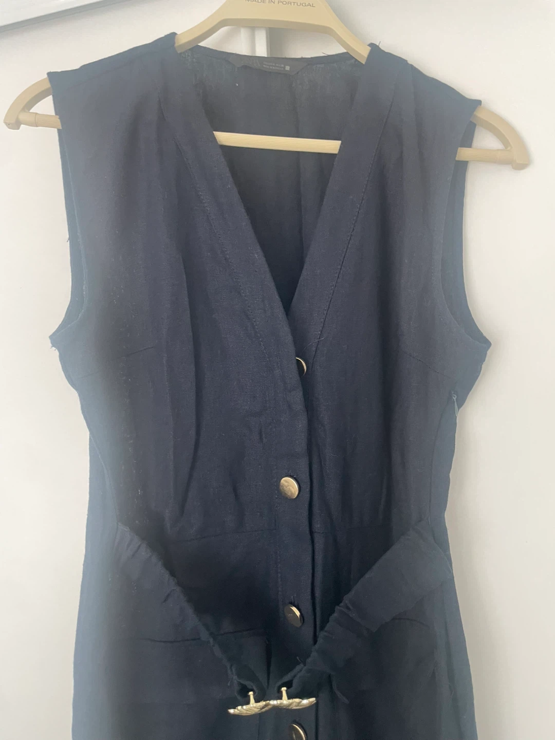 Zara Navy Sleeveless Midi Dress with Gold Buckle Belt - photo 2