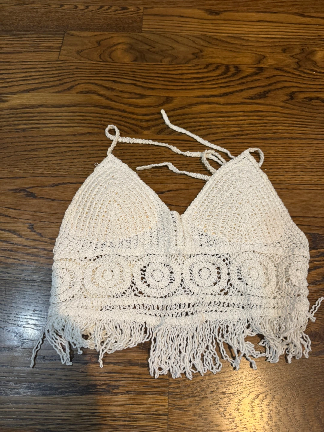 White Crochet Fringe Crop Top