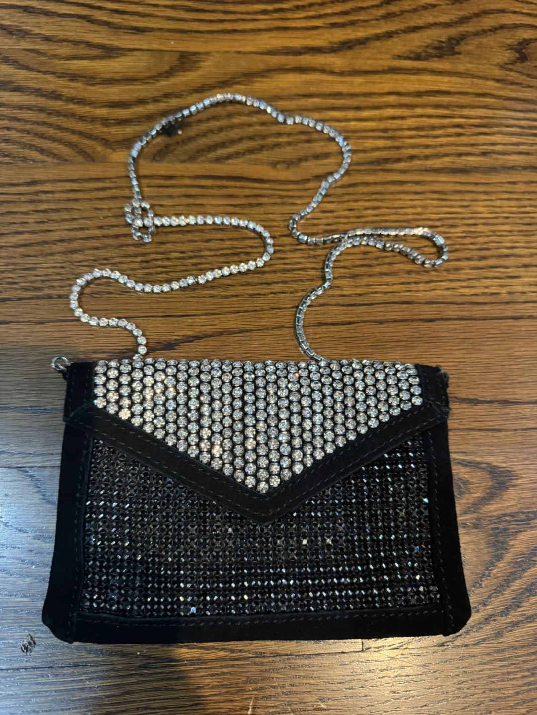 Sparkly Black Clutch Purse with Rhinestone Chain